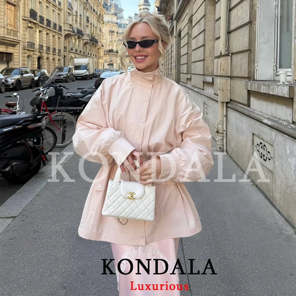 KONDALA Streetwear Casual Chic Women Jacket Stand Collar Button Long Sleeve Loose Jacket Fashion 2026 Autumn Y2K Holiday Jacket