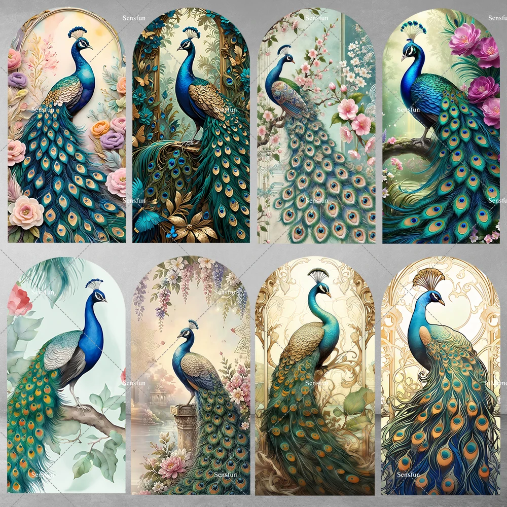 Indian Style Peacock Floral Arch Backdrop Cover Kids  Baby Shower Birthday Party Wedding Decor Background 2-sided