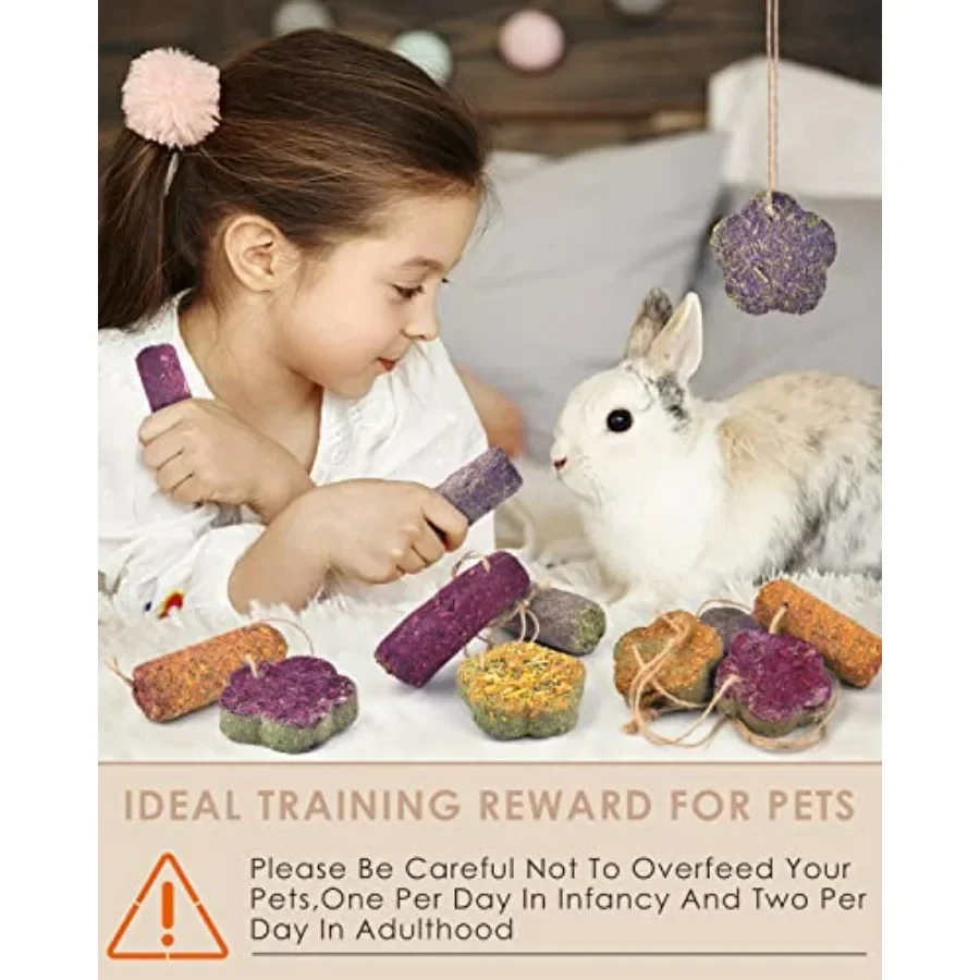 12 قطعة أعواد مضغ أرنب معلقة عصي المضغ والكعك مع تيموثي القش الجزرة الفراولة علاج للأرنب شينشيلا خنزير غينيا