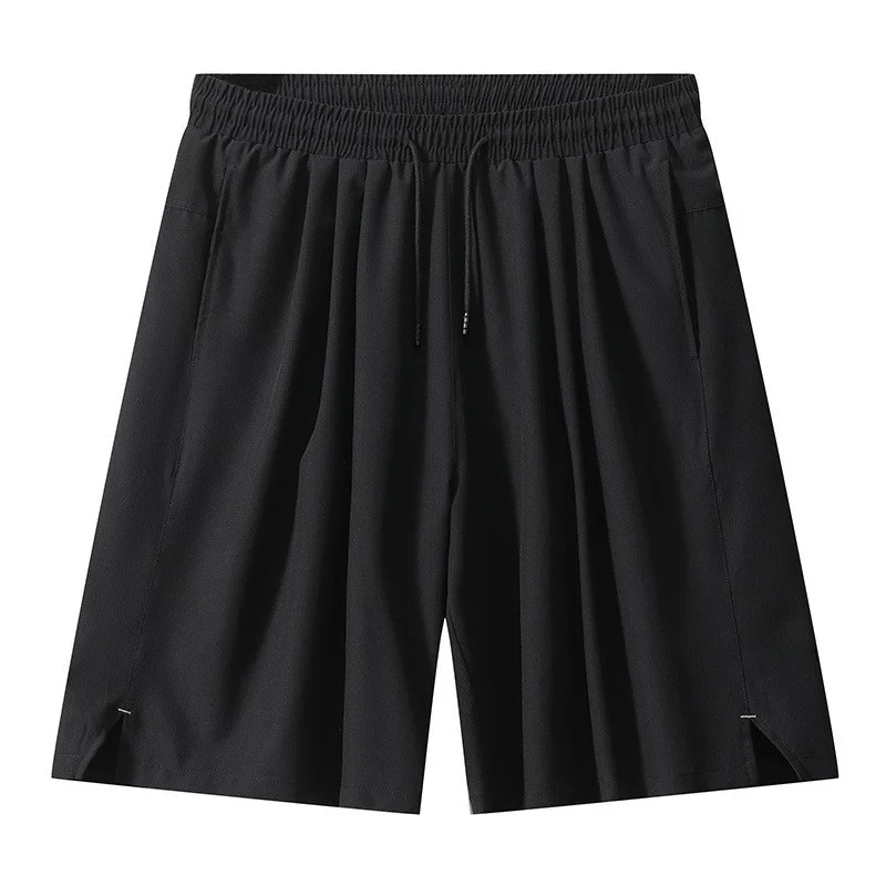 

Мужские повседневные брюки из ледяного шелка, очень большие, быстросохнущие, спортивные, длиной до колена, свободного кроя, прямые штанины, средняя посадка на талии