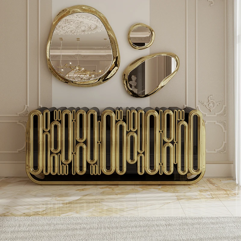 Modern Minimalist Luxury Gold Handmade Oblong Sideboard For Dining Kitchen Hotel Home