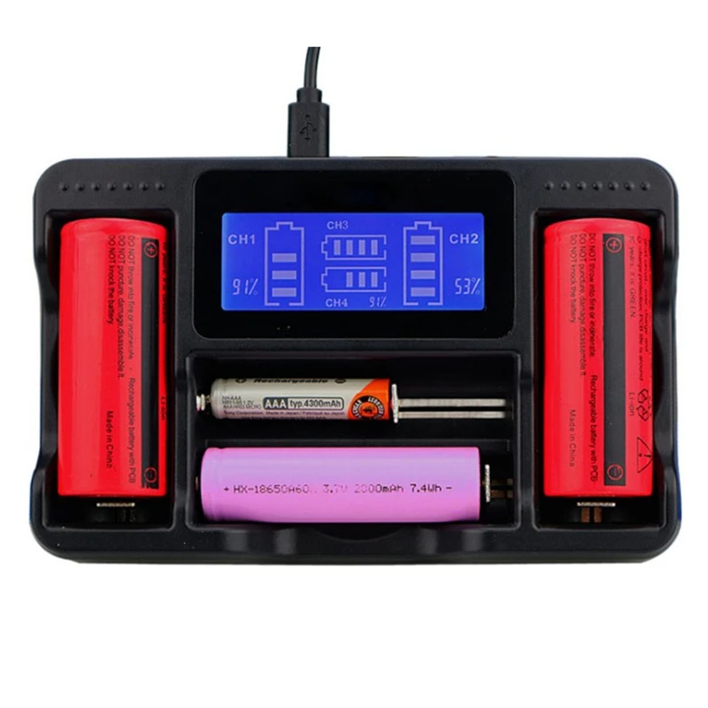 Smart Four Charger LCD Display Battery Charger For 26650/22650/18650/18490/18350/17670/17500/16340/RCR[]/14500/10440