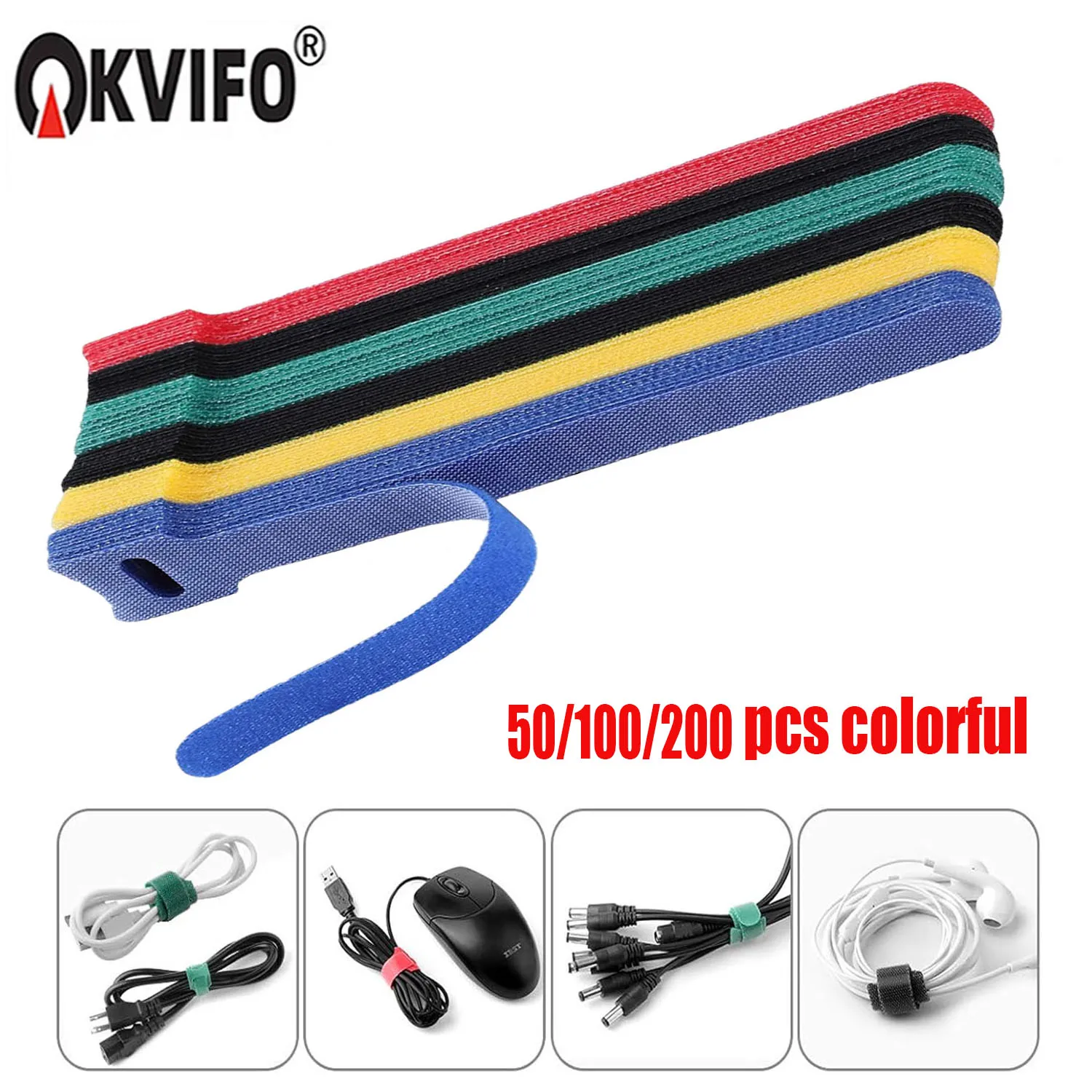 KVIFO 50-200PCS Cable Organizer Winder Ties Wire Management Holder Reusable Clip Protector Nylon Strap Mouse Earphones Hoop Tape
