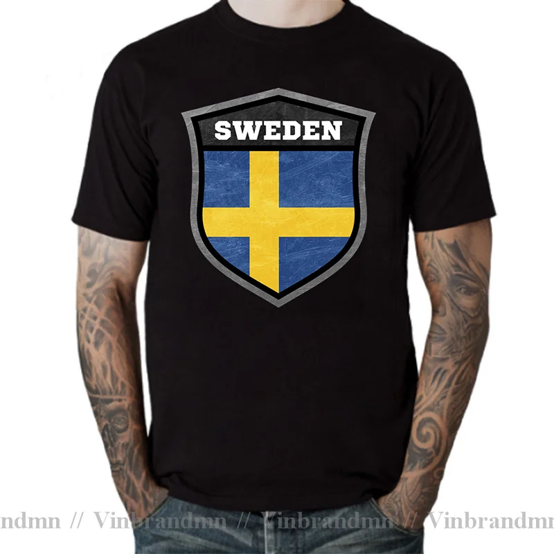 Vintage Pocket Style Sweden Shield Logo Emblem T Shirt Men Cotton Sweden Flag Swedish T-shirts Jersey for Women Custom Tee Shirt