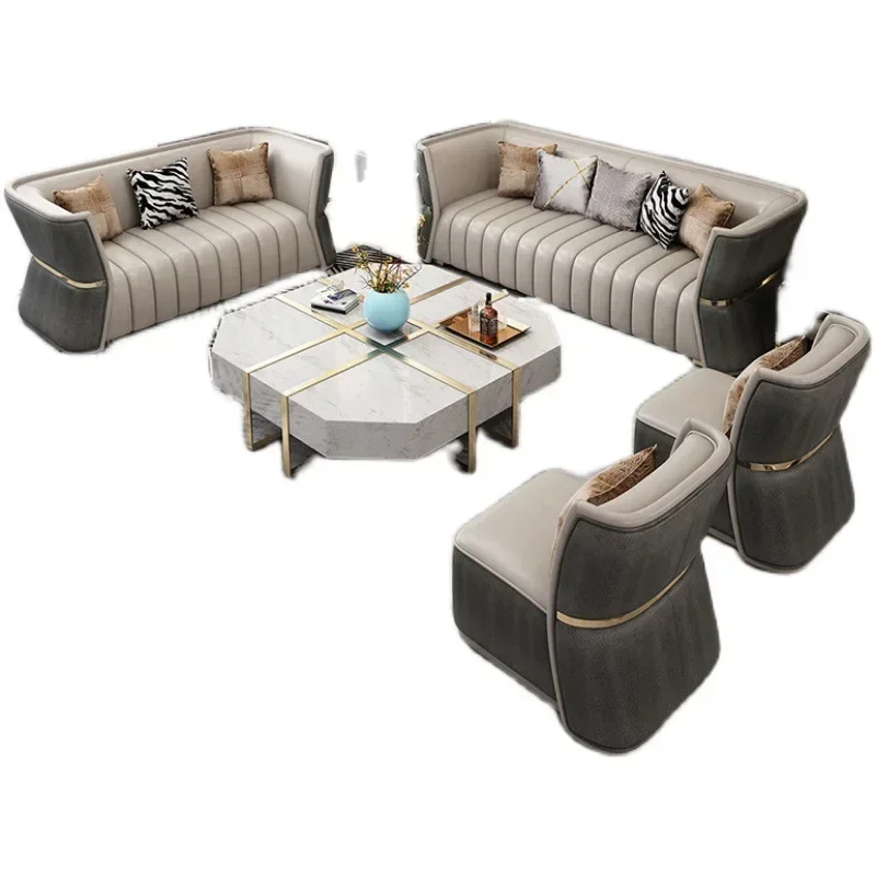 Modern European style Luxury Villa living room leather sofa set with coffee table TV stand furniture