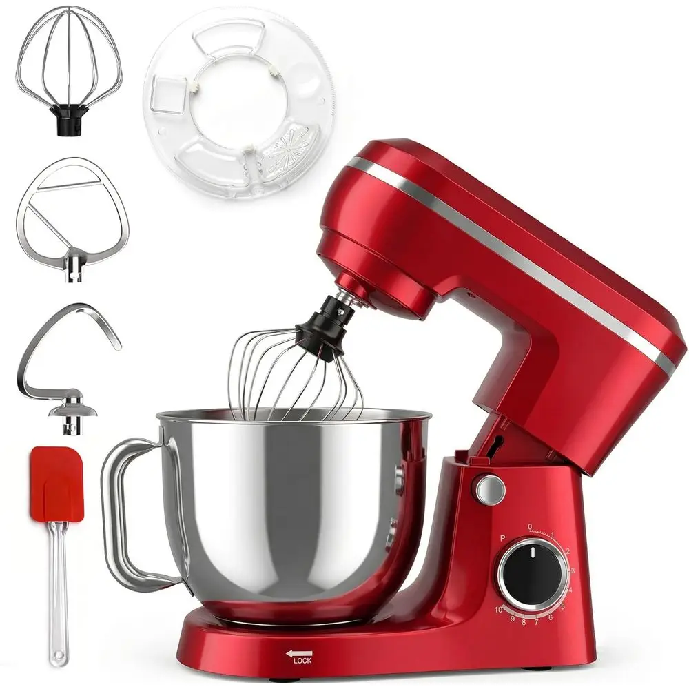 

6.5 Quart Electric Stand Mixer, 10+ Speeds, 660W, for Bread Dough and Cakes, with Accessories (Red)
