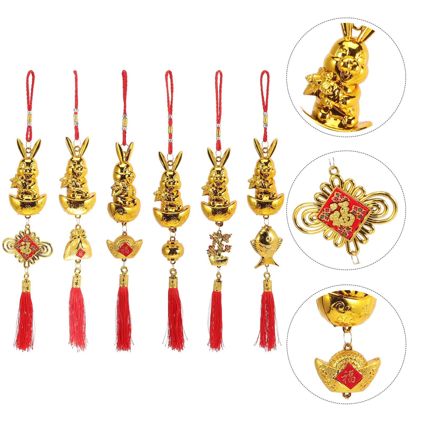 

6Pcs New Year Tassel Pendants Exquisite Bonsai Decors Chinese Small Rabbit Ornaments for Festive Decoration Zodiac Bunny Pendant