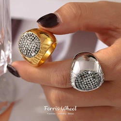 Luxury Shiny Rhinestones Beautiful Rings for Women Gold Plated Waterproof Stainless Steel Ring Exaggerate Finger Jewelry Gift