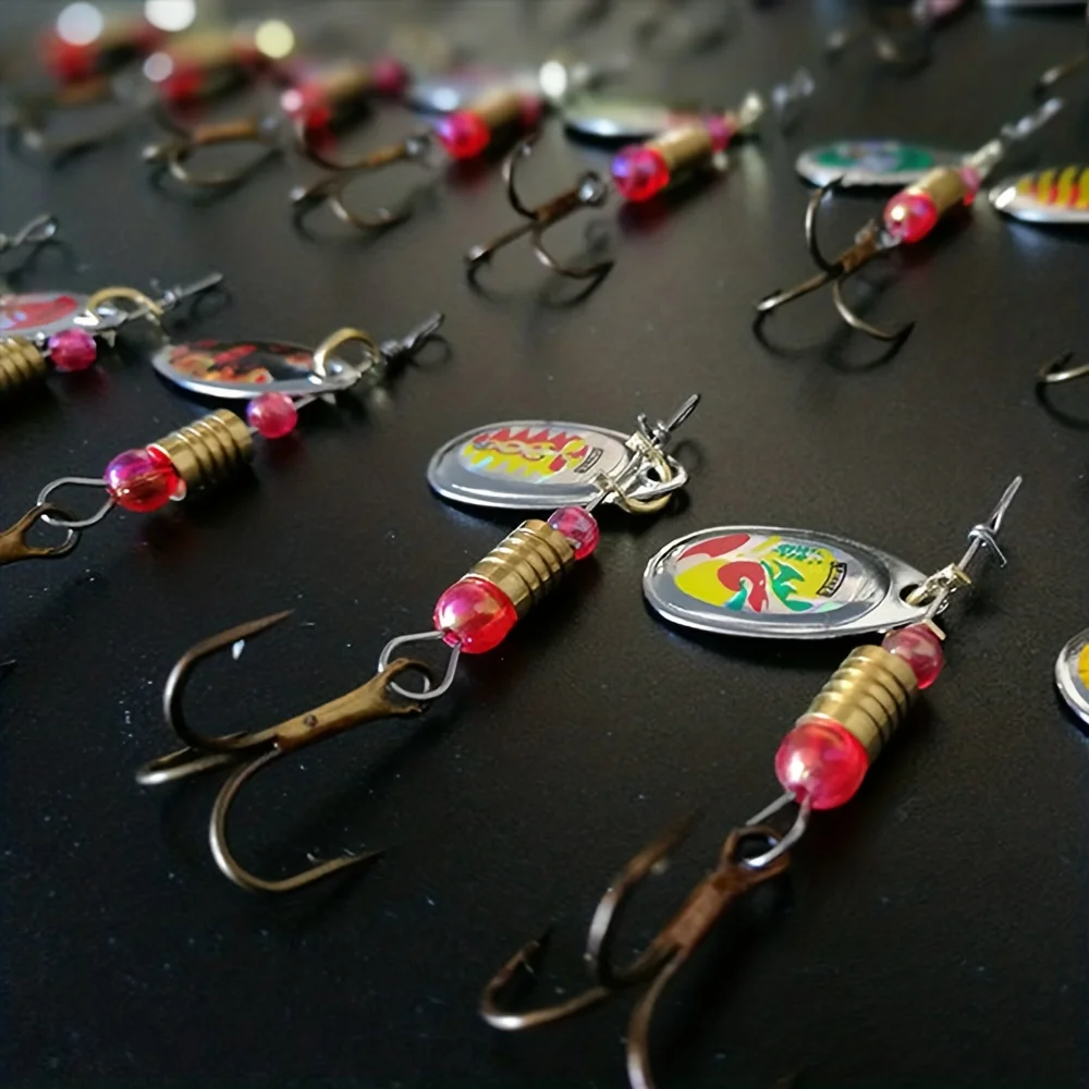 

30pcs Spinners Fishing Lure, Mixed Color/Size/Weight Metal Spoon Lures, Rotating Hard Bait Set, Fishing Tackle For Bass