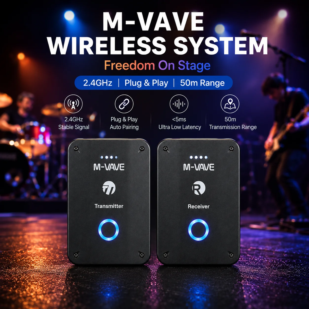 M-VAVE WP-9 2.4G Wireless System Earphone Monitor System Rechargeable Transmitter Receiver Mono Recording Function