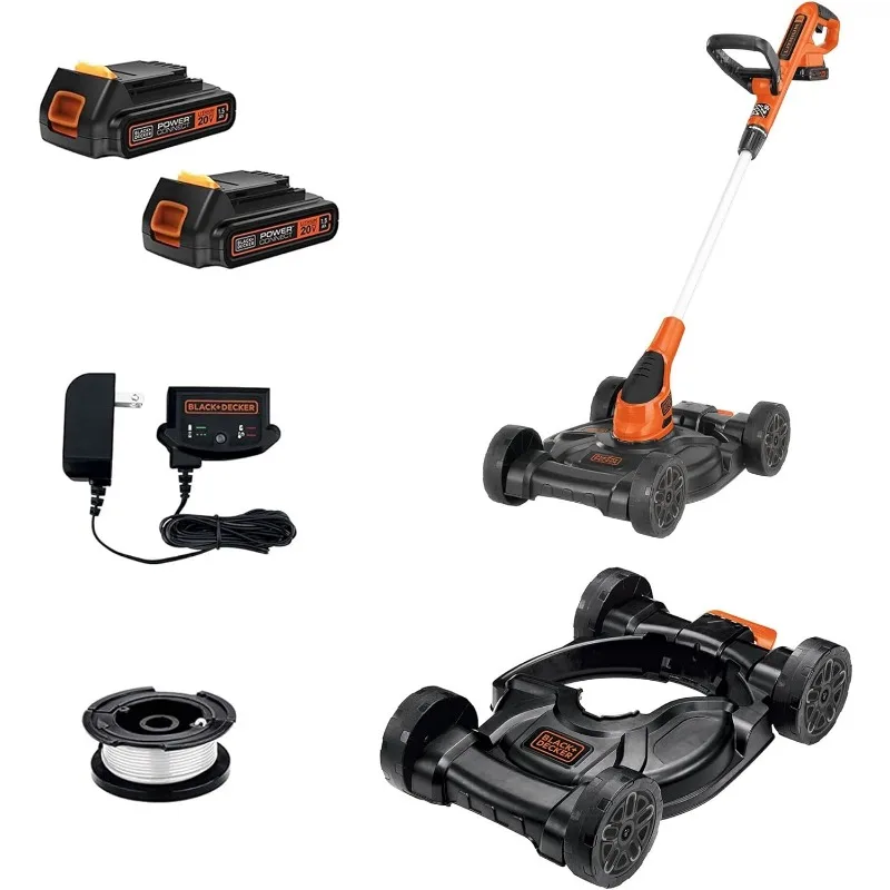 BLACK+DECKER Combination String Trimmer, Lawn Mower, and Edger, Cordless 3-in-1 (MTC220)