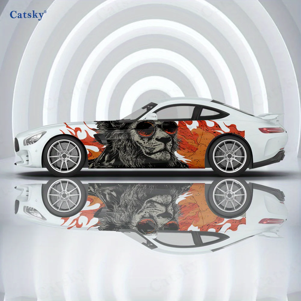 

Lion Wearing Sunglasses Flame Car Vinyl Wraps Decal Selfadhesive PVC Sticker Suitable for Trucks SUV Decor Auto Accessories Gift