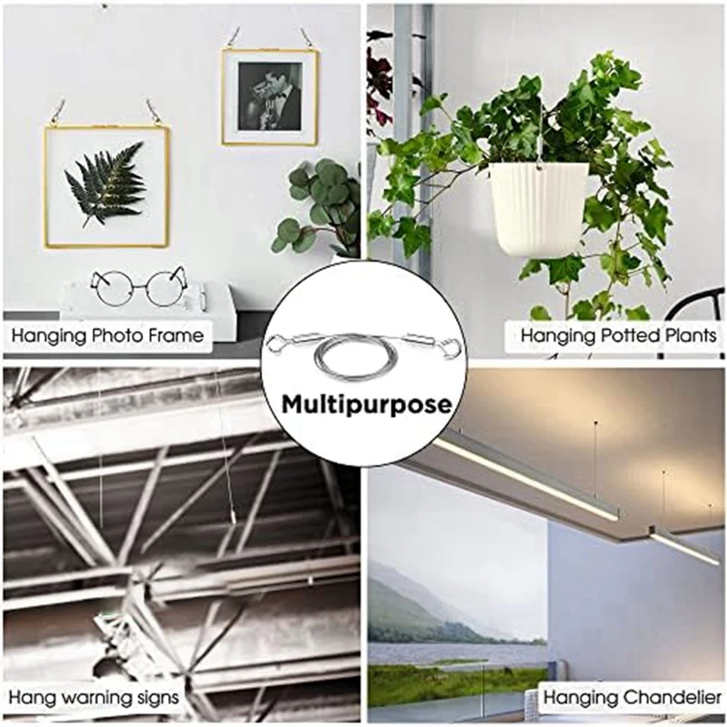 4 قطعة 2 متر x 1.5 مللي متر قابل للتعديل صورة معلقة سلك عدة-الثقيلة الفولاذ المقاوم للصدأ سلك حبل ، يحمل ما يصل إلى 60Lbs