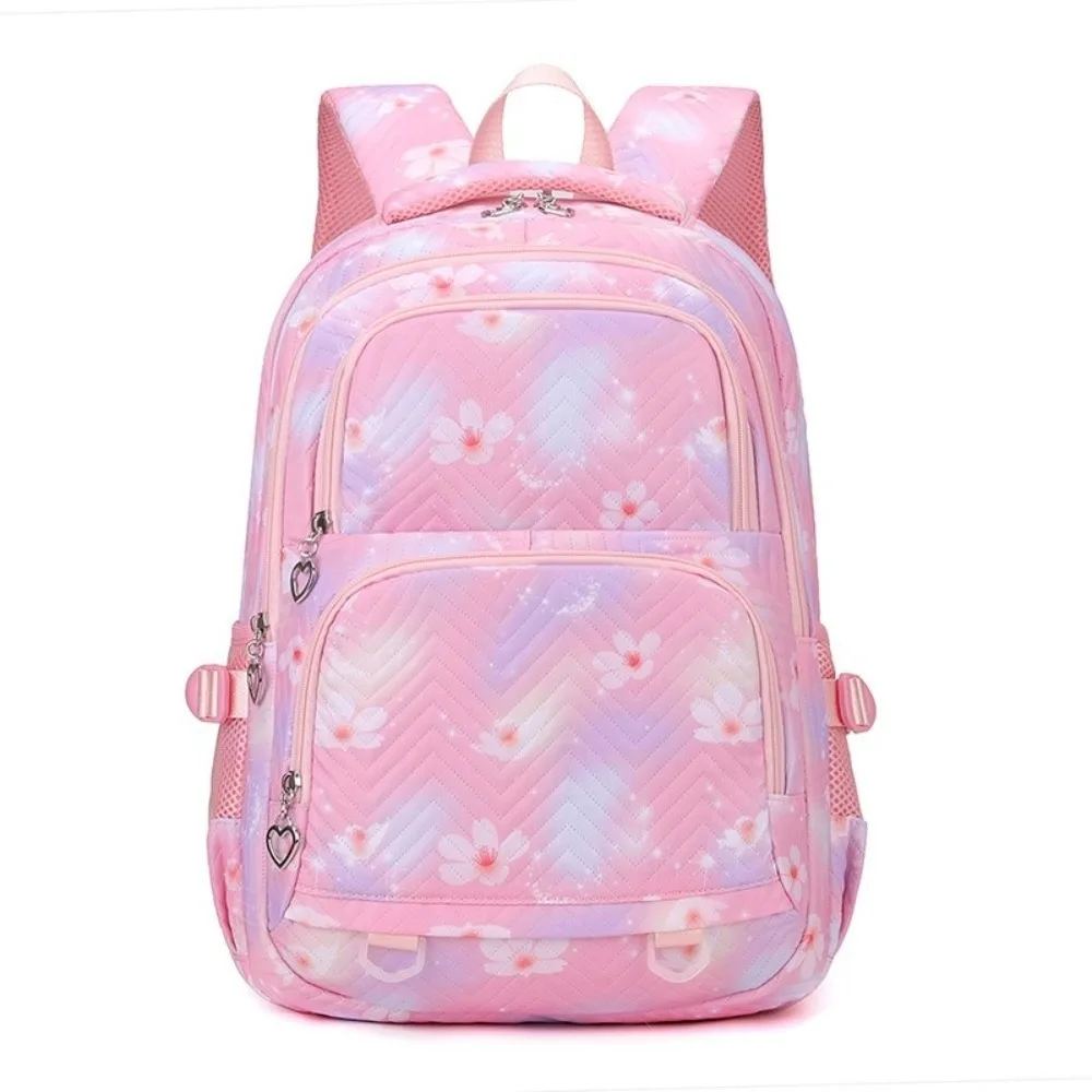 Flower Printed Children Backpack Multiple Pockets Korean Style Shoulders Bag Harajuku Large Capacity Student School Bag