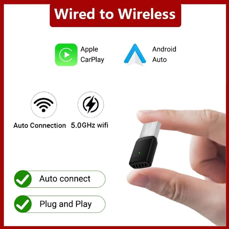 

Mini AI Box Wired to Wireless 2025 Upgrade Wired CarPlay to Wireless Plug and Play для оригинальных автомобилей с проводным CarPlay/Auto