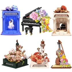 Piano Bricks Eternal Rose Block Lnstrument Flower Building Blocks Mini With Light Home Decor Christmas Gift Toys For Child Adult