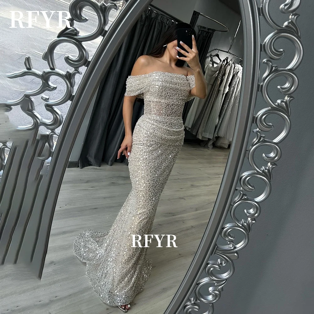 

RFYR Beaded Evening Dresses Glitter Prom Dress Mermaid Party Dress for Arabic Women Pearls Celebrity Dress vestidos Customized