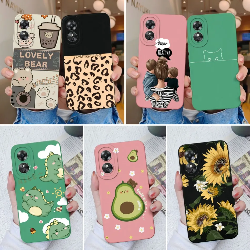 For OPPO A17 A17K Case Cute Avocado Dinosaur Soft Liquid Silicone Back Cover Cases For OPPOA17 A 17 17K CPH2477 Bumper Fundas