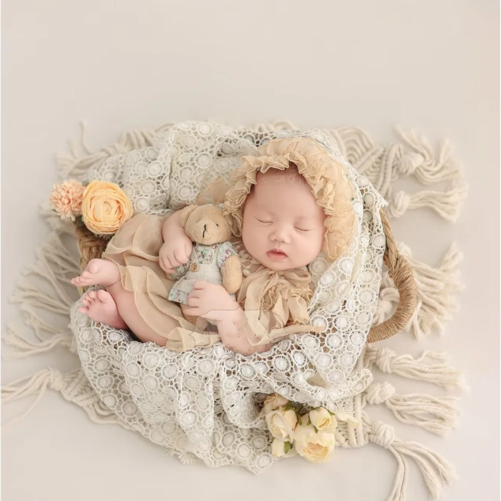 ❤️Newborn Photography Clothing Hat+Jumpsuit 2Pcs/set Baby Girl Photo Props Accessories Infant Shoot Clothes Outfits