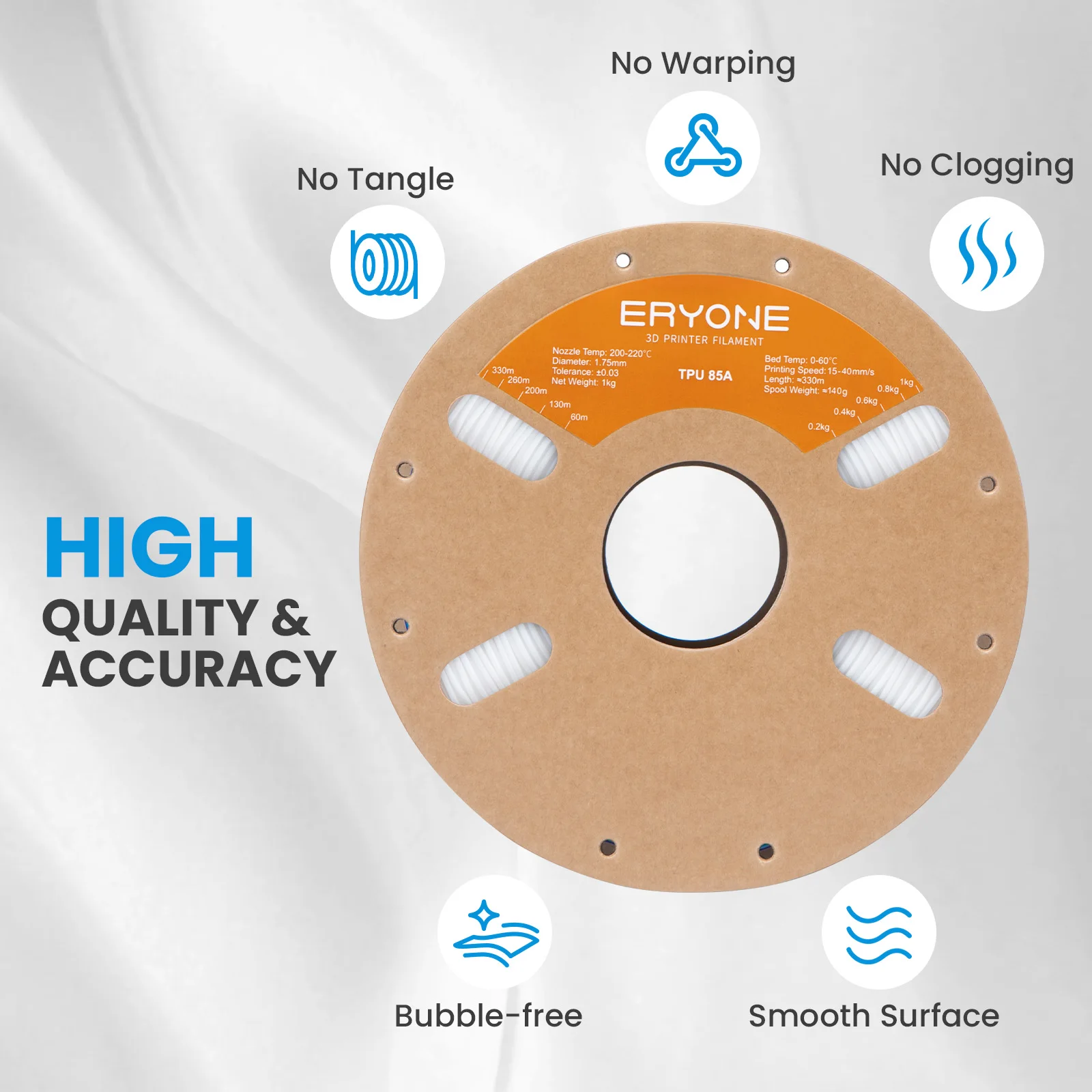 ERYONE NEUES TPU 85A Filament 1,75mm +/-0,03mm, Flexibles TPU 85A 3D-Drucker Filament zum Niedrigstpreis – Detail 5