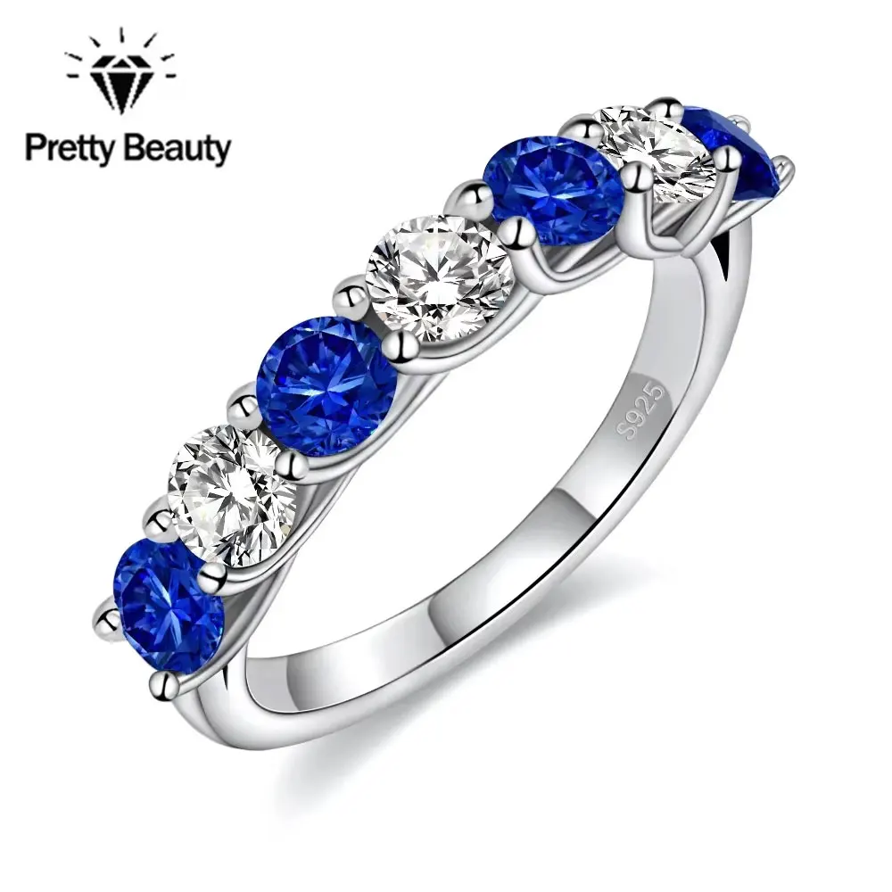 

Pretty Beauty 3.5mm Lab Sapphire Ring Moissanite Wedding Band S925 Sterling Silver for Women Colored Gemstone Ring Fine Jewelry