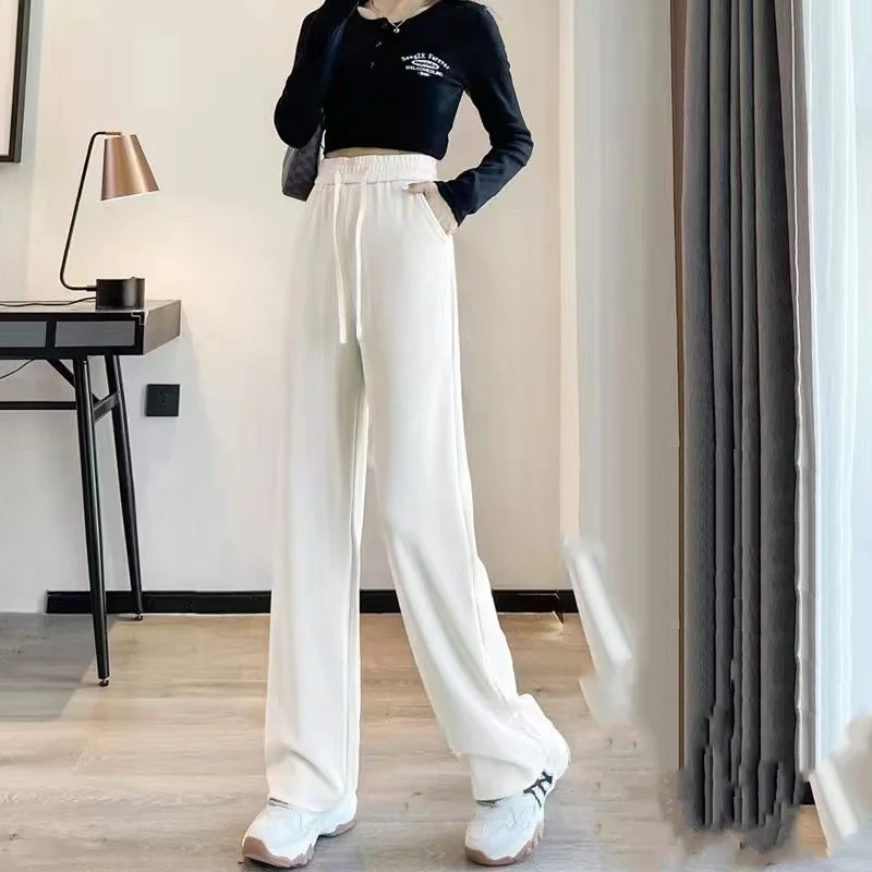 2023 New Spring and Autumn Straight Barrel High Waist Dropping Floor Pulling Pocket Casual Loose Versatile Wide Leg Pants