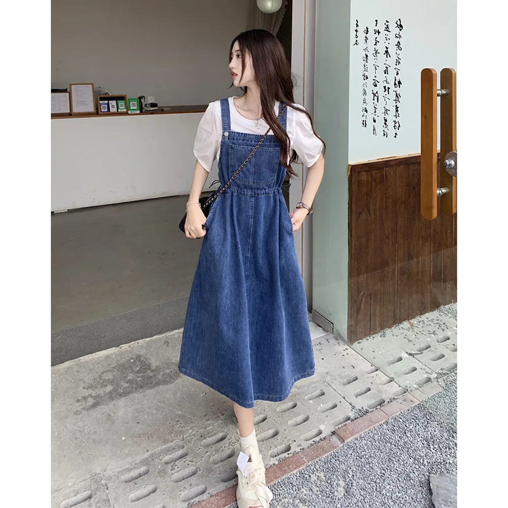 

L-4XL Denim Sundress Women Summer New Pocket Sleeveless A-Line Jean Maxi Dresses Large Size Korean Loose Denim Overalls Female