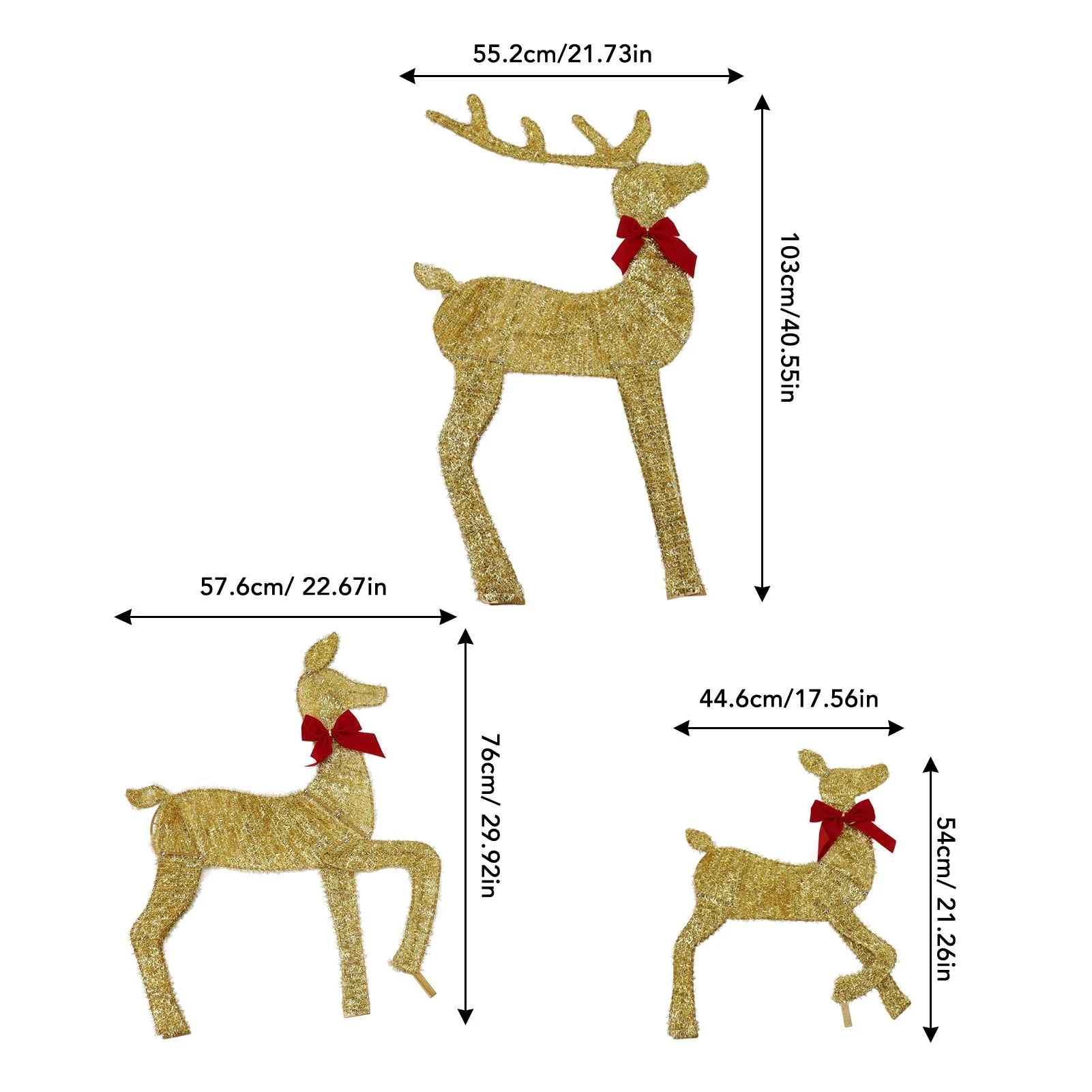 3 Piece Reindeer Family Xmas Deer Family Decoration Set Battery Operated Easy Assembly Long Service Life Widely Used for Yard