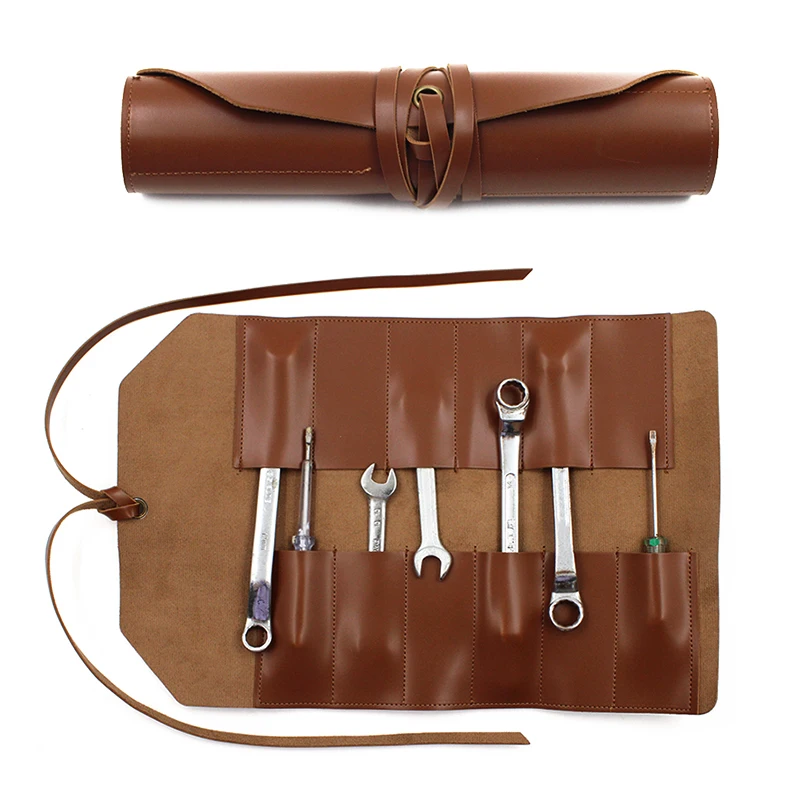 Portable PU Leather Tool Roll Bag Multifunction Hardware Cutter Wrench Storage Tool Bag