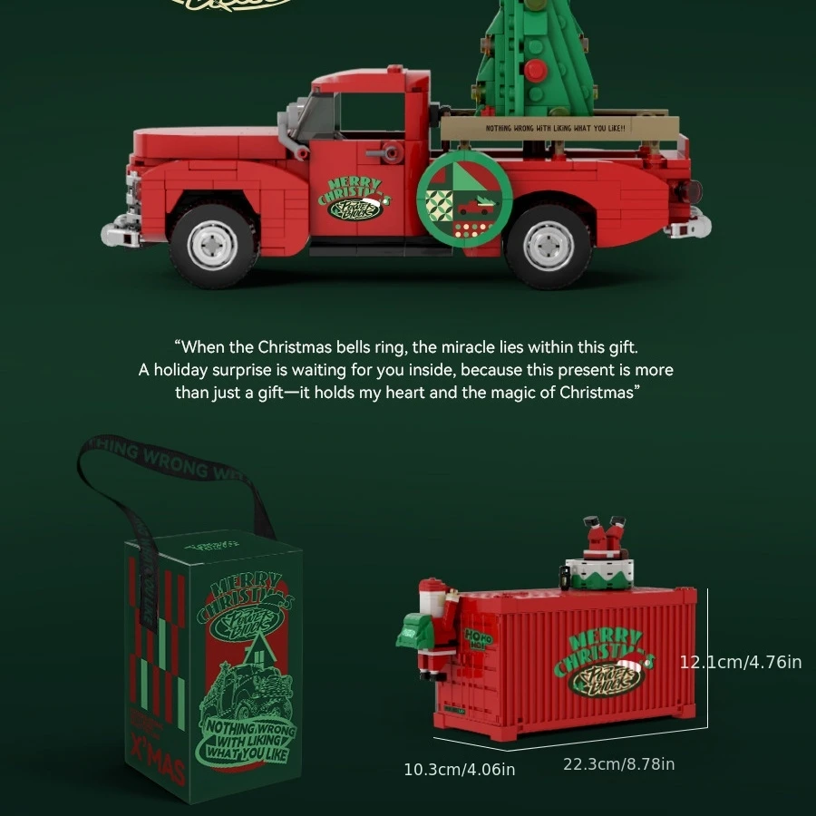 Weihnachten Retro LKW Weihnachtsmann Weihnachtsbaum Baustein Set DIY Weihnachtsgeschenk Party Geschenk Lieferung Schrank Display Aufbewahrungsbox Staubdichte Box Pinbo Bausteine Pb8849 Auto Kleines Fahrzeug Stapelblöcke Abs Sicheres Material