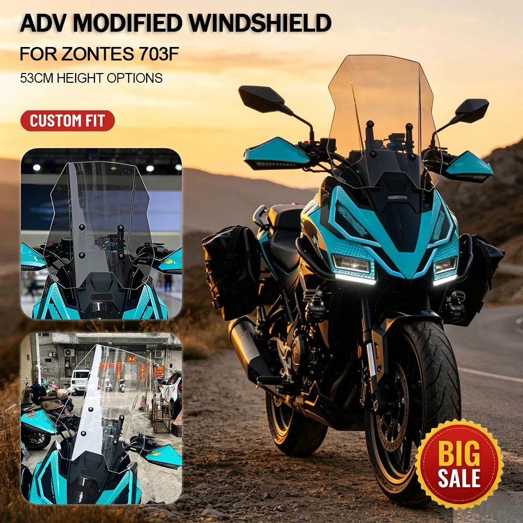 Motorcycle Windshield FOR Zontes 703F accesorios moto Windscreen Front Wind Deflector ADV Heightened Widened 53cm Parts