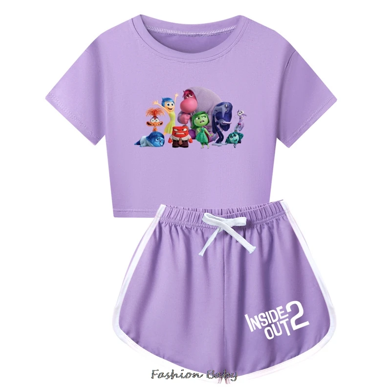 Summer inside out2 Princess T Shirt Kids Summer T-shirt + Sport Shorts 2pcs Sets Children's Clothes Girls Outfits With Children