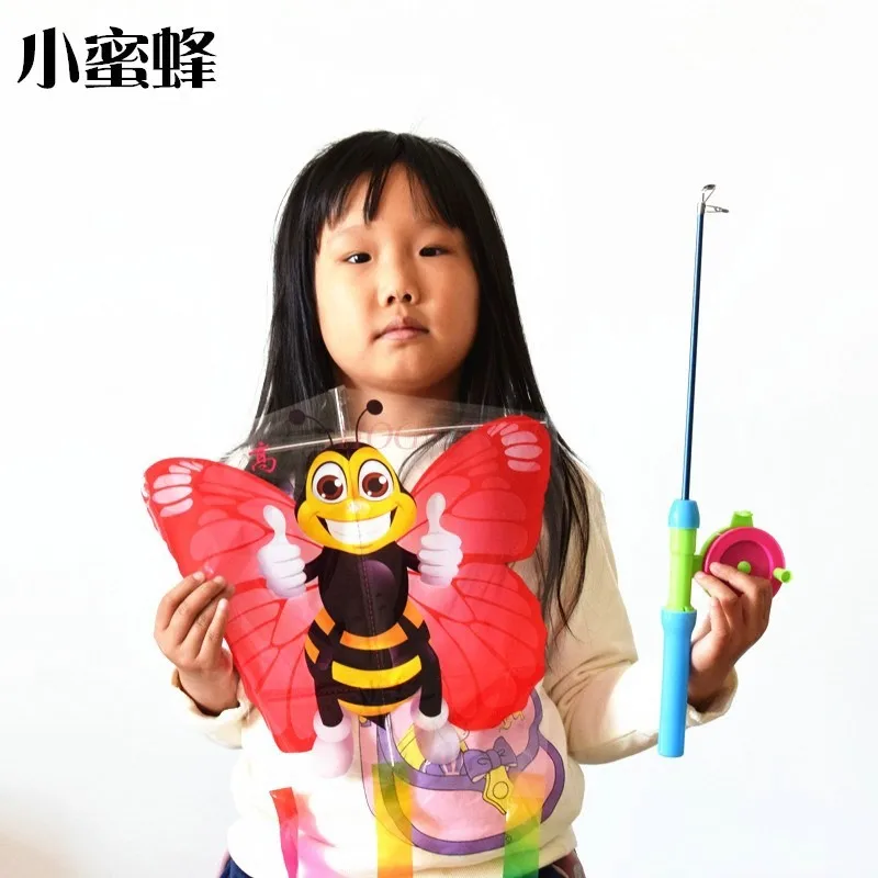 Children's Kite Small Horn Handheld Fishing Rod Children's Outdoor Cartoon Butterfly Swallow High Quality Easy to Fly