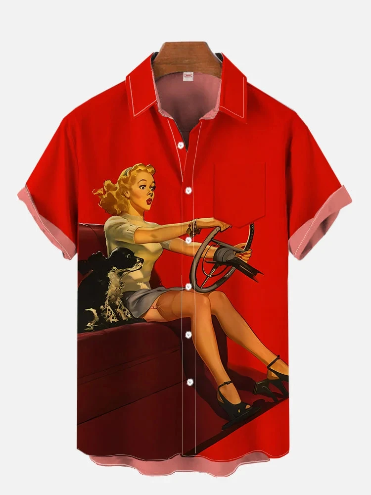 1980s Vintage Pin Up Girl Poster Sexy Girls Blonde Beauty 3D Prints Men\'s Short Sleeved Shirts For Men Fashion Hawaiian Shirts