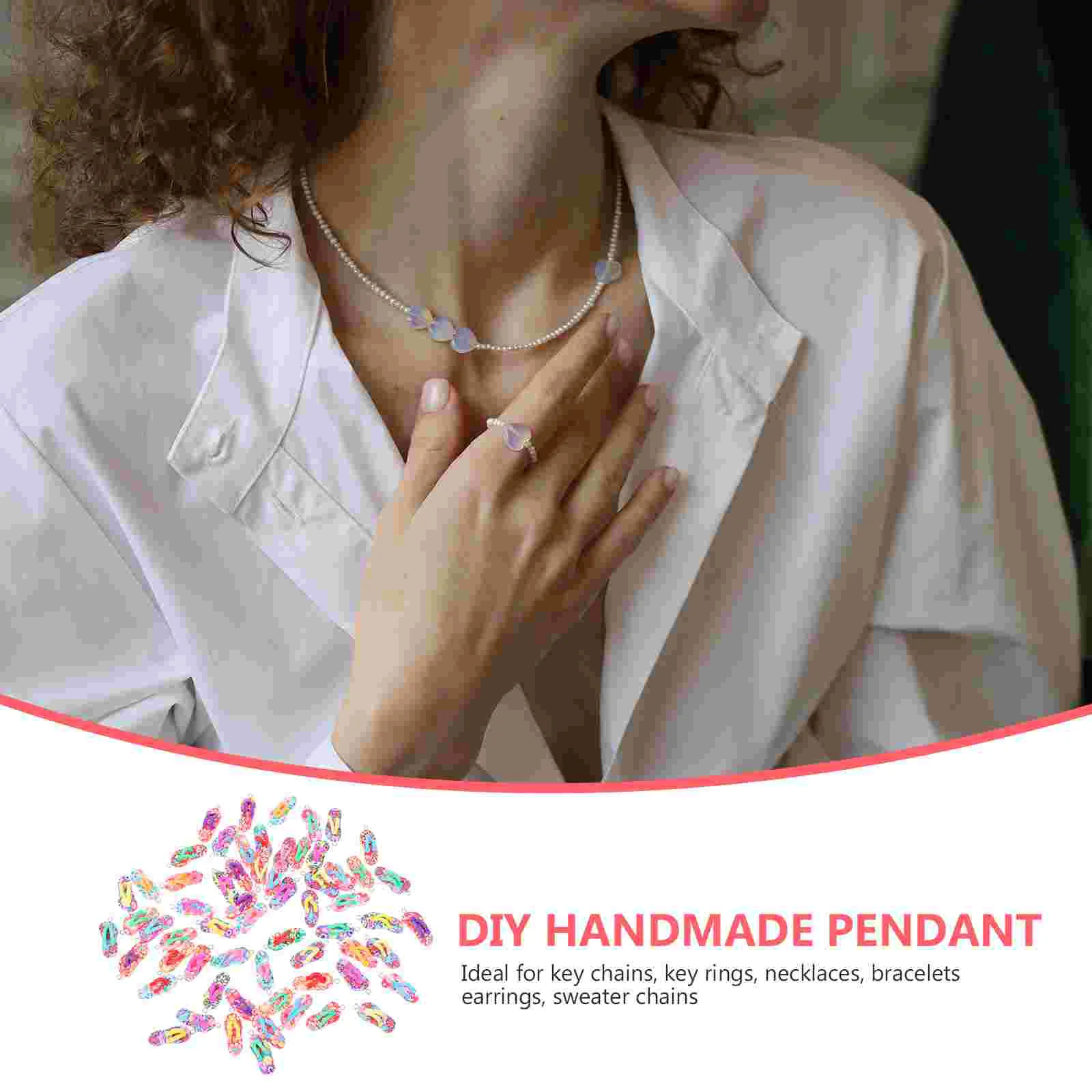 60 Pcs Simulation Slippers Pendant Shoe Keychain Charm Pendants Bulk Beads Hand Jewelry Polymer Clay Making Design Epoxy