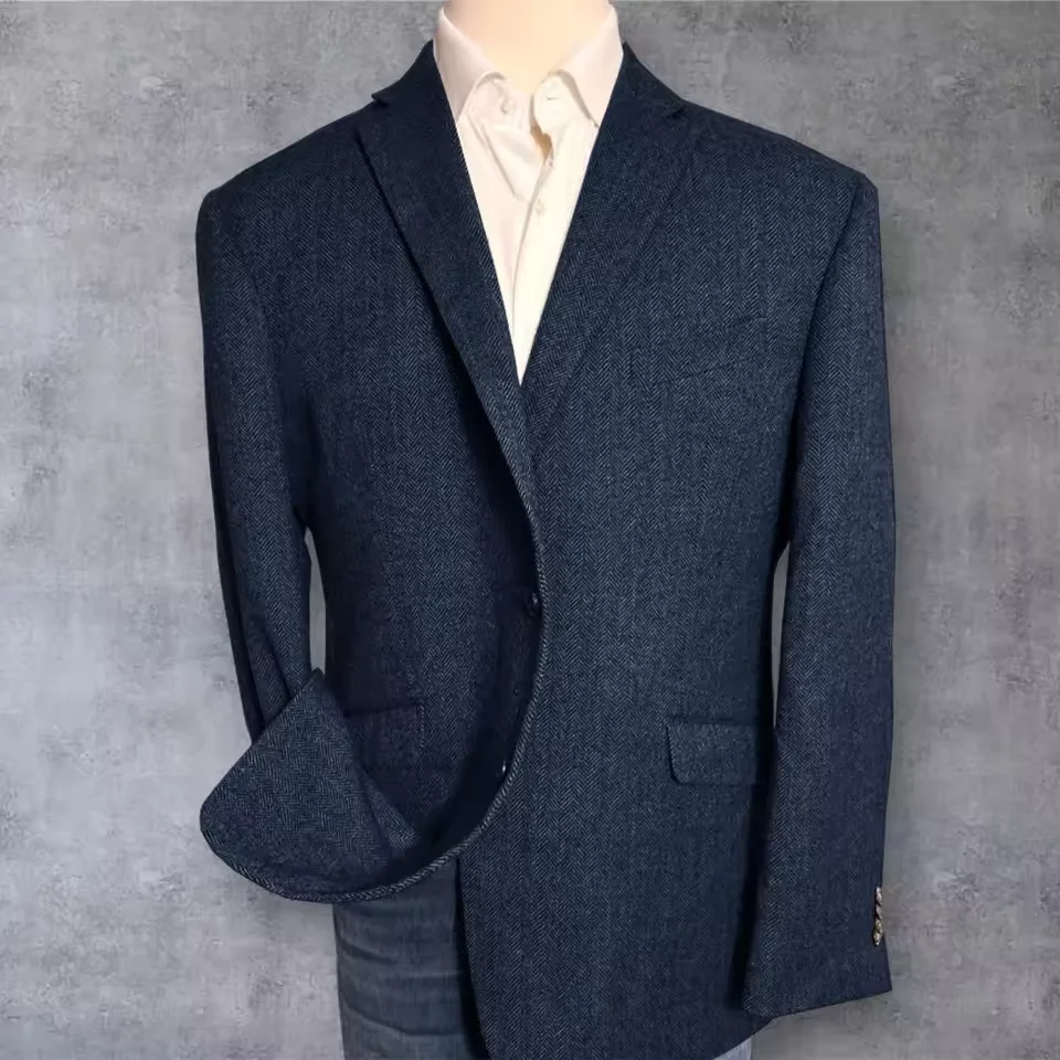 سترة بدلة متعرجة للرجال سترة واحدة الصدر ذات طية صدر السترة بقصة ضيقة وأنيقة ومريحة قابلة للتنفس ملابس عمل معطف رسمي جديد