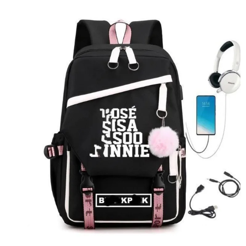 Black Pink Pattern Large Capacity Backpack Casual School Bag Travel Rucksack with for Students Daily Use view 6