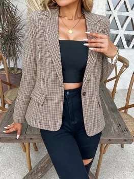Checkered women's suit new high-end summer short style loose and fashionable commuting business formal jacket
