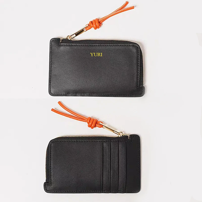 custom Name Luxury Card Wallet Cowhide Fashion Creative Woman Card Holder Engrave Initials Zipper Woman Coin Purse Card Bag Gift