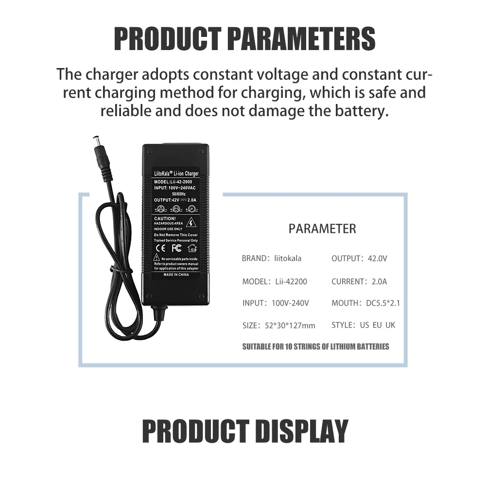 1-5PCS LiitoKala 36V 2A Lithium Battery Charger 110-240V Multiple intelligent plugs with High Power Selection