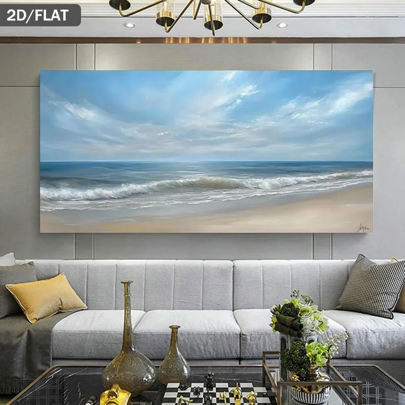 

1pc Extra Large Modern Coastal Ocean Waves Beach Painting Canvas Poster Frameless Wall Decor for Living Room, Bedroom Wall Decor
