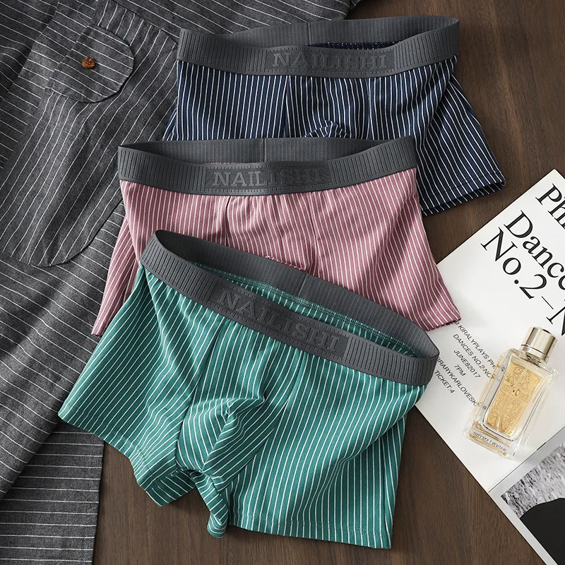 

Мужские дышащие боксеры из американского чистого хлопка, мужские полосатые боксеры, хлопковое молодежное нижнее белье-боксеры, модное