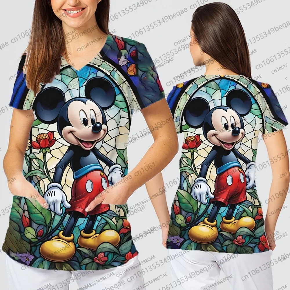 

Женская футболка с v-образным вырезом и принтом мультфильмов Диснея, дышащие топы с короткими рукавами, Harajuku, модная летняя повседневная одежда в стиле Y2k