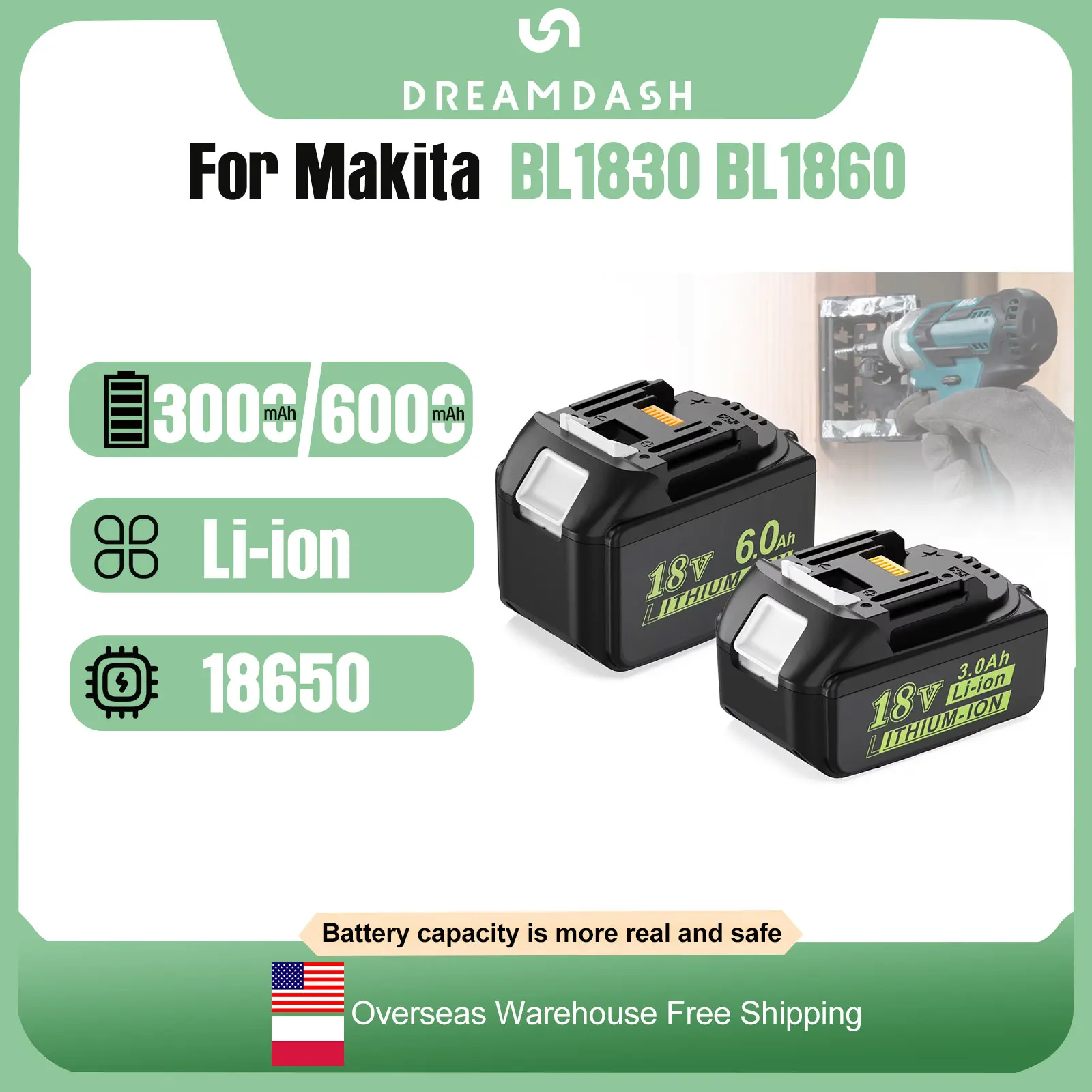 For Makita 18V Power Tools Lithium Battery BL1860 18V 6000mAh For Makita Tools Replace Battery BL1830 18V 3000mAh