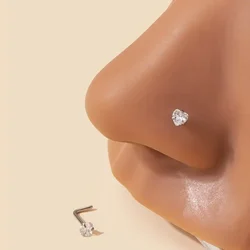 1 pc Love Heart Peach Shape Shiny Zircon Stainless Steel L-Shape Small Nose Ring Nose studs