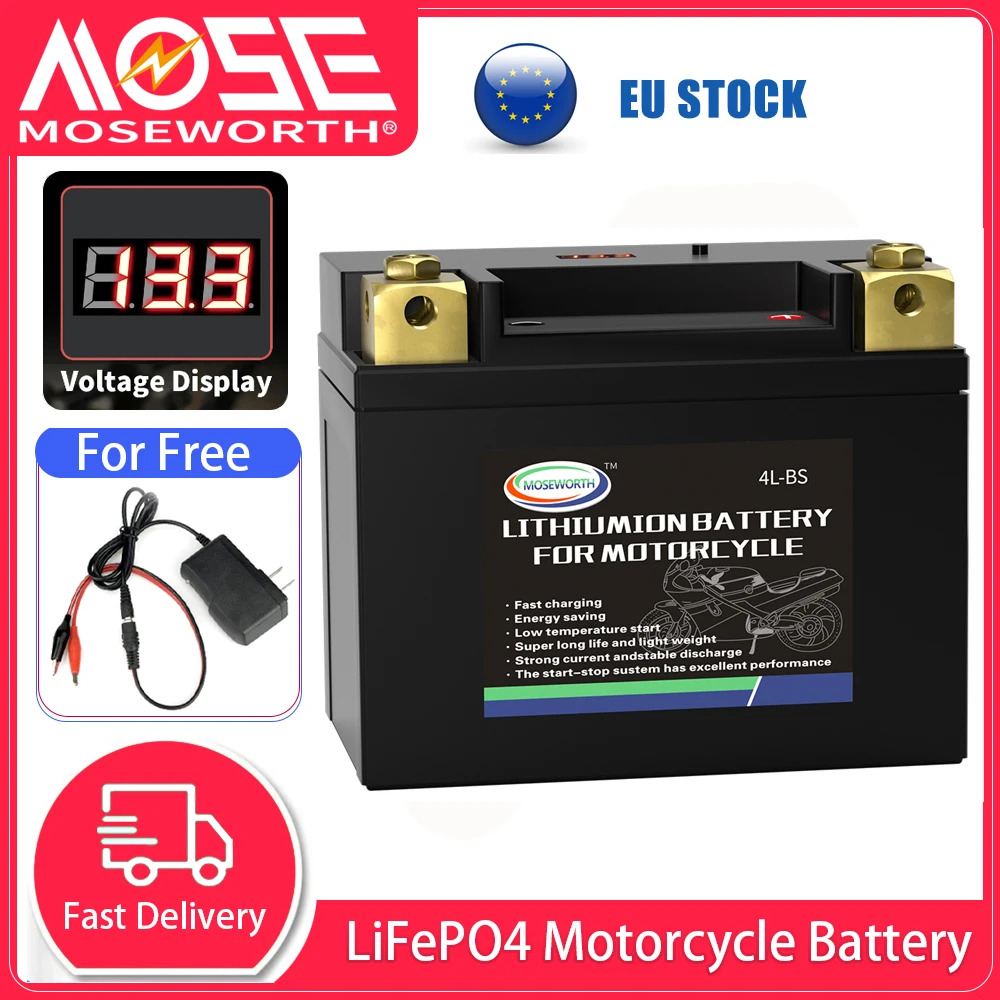 4L-BS 12V Motorcycle Battery with Charger 2Ah CCA160 LiFePO4 Jump Starter Portable Power Bank for Electric Scooter Moto ATV UTV