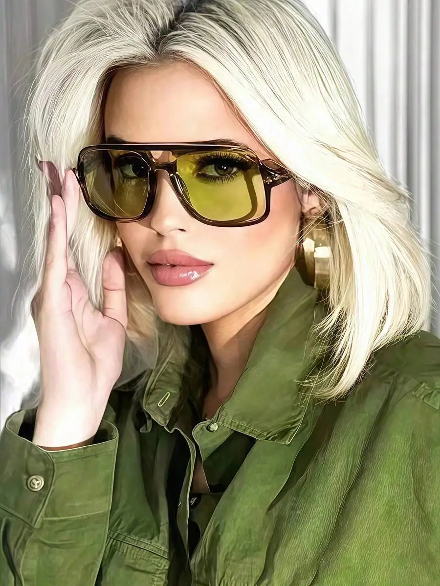 1pc Retro Aviator Fashion Glasses, Leopard Print Double Bridge Oversized Chic Eyewear