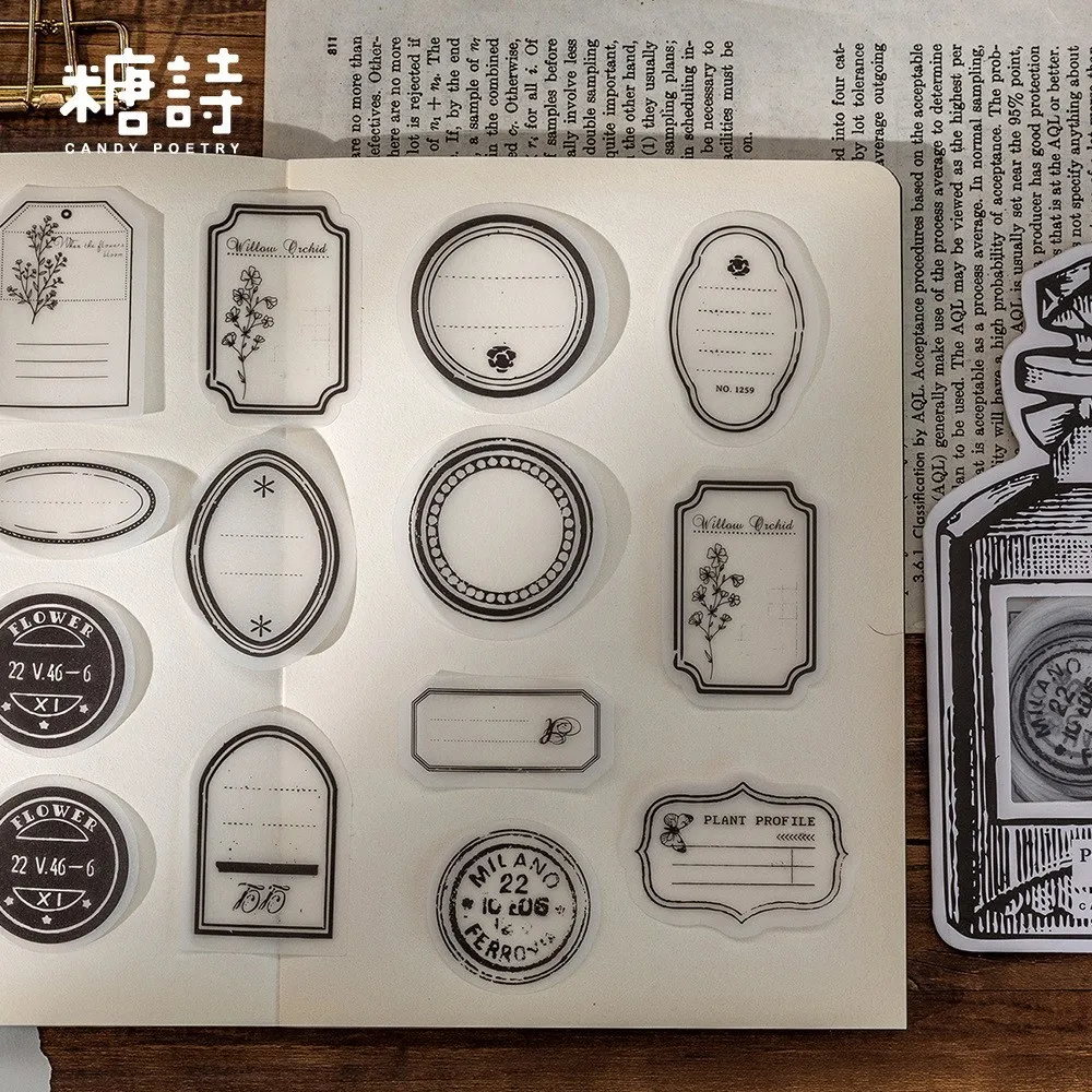 30 Pcs Plant Retro Stickers Transparent Butterfly Bottle Sticker Decal DIY Scrapbooking Stickers For Diary Album Journal Planner