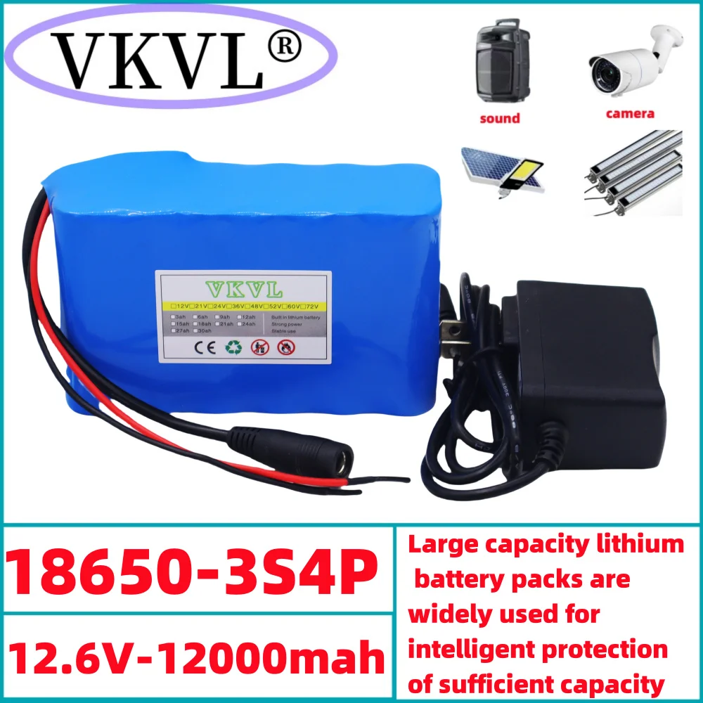 

3S4P12V12000mah rechargeable lithium-ion battery, suitable for LED lights, laptops, backup cameras, 12V mobile power supply, etc