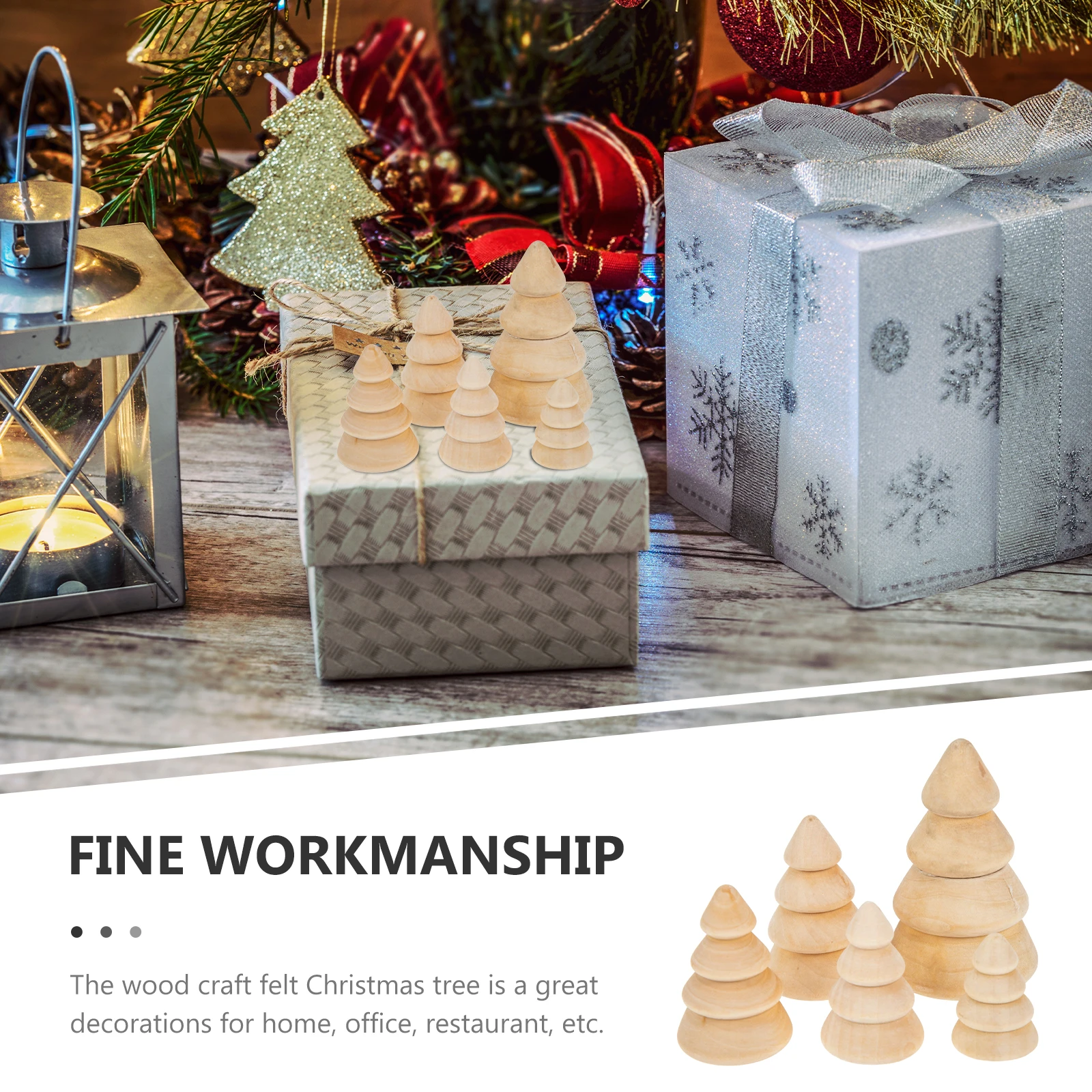 

5Pcs Christmas Tree Decor Wood Craft Unique Xmas Tree Ornament Creative Festival Scene Decoration Christmas Ornament